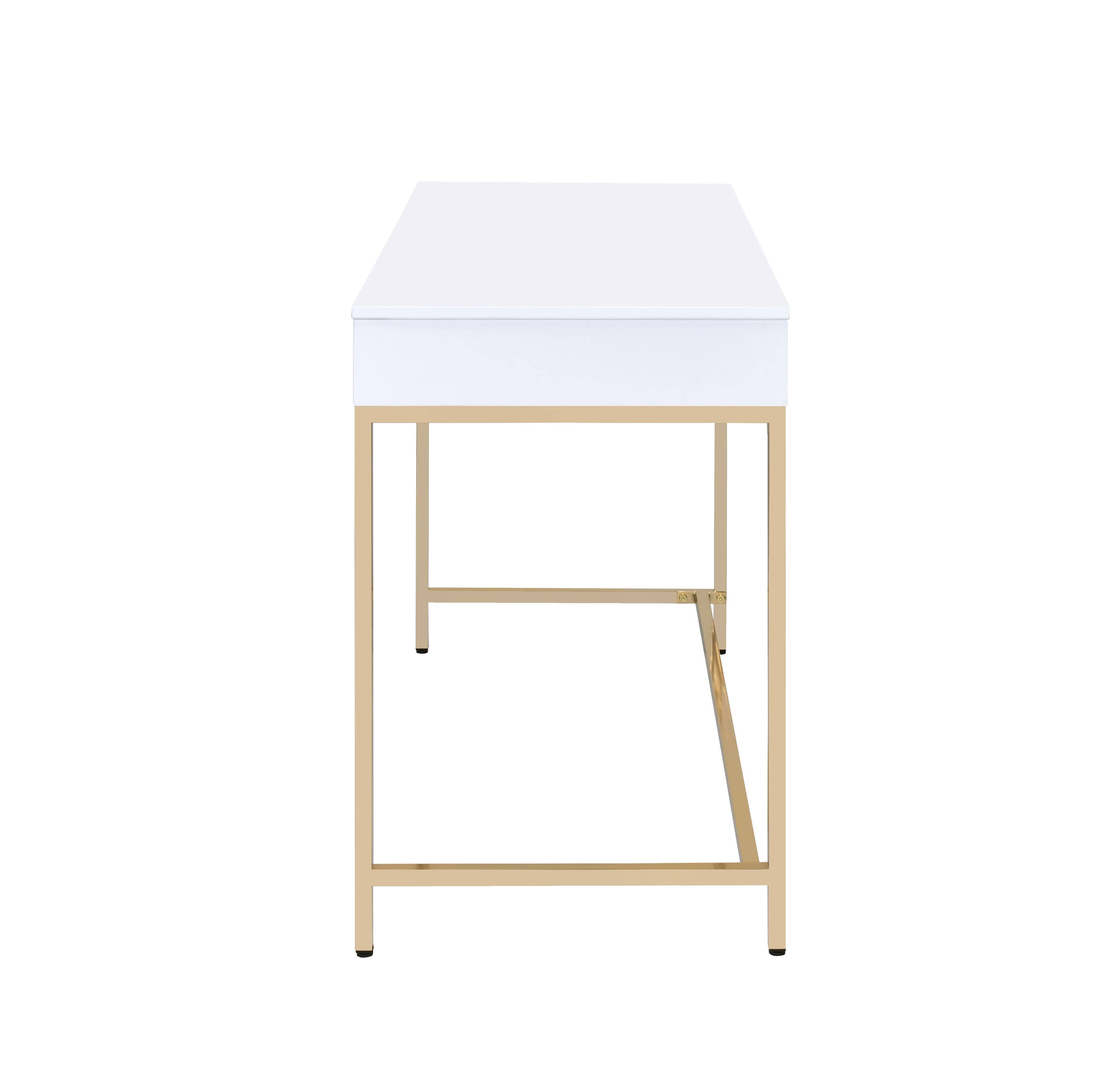 Alt View 2. TinyHomie - Ottey White High Gloss and Gold Finish Writing Desk - White.