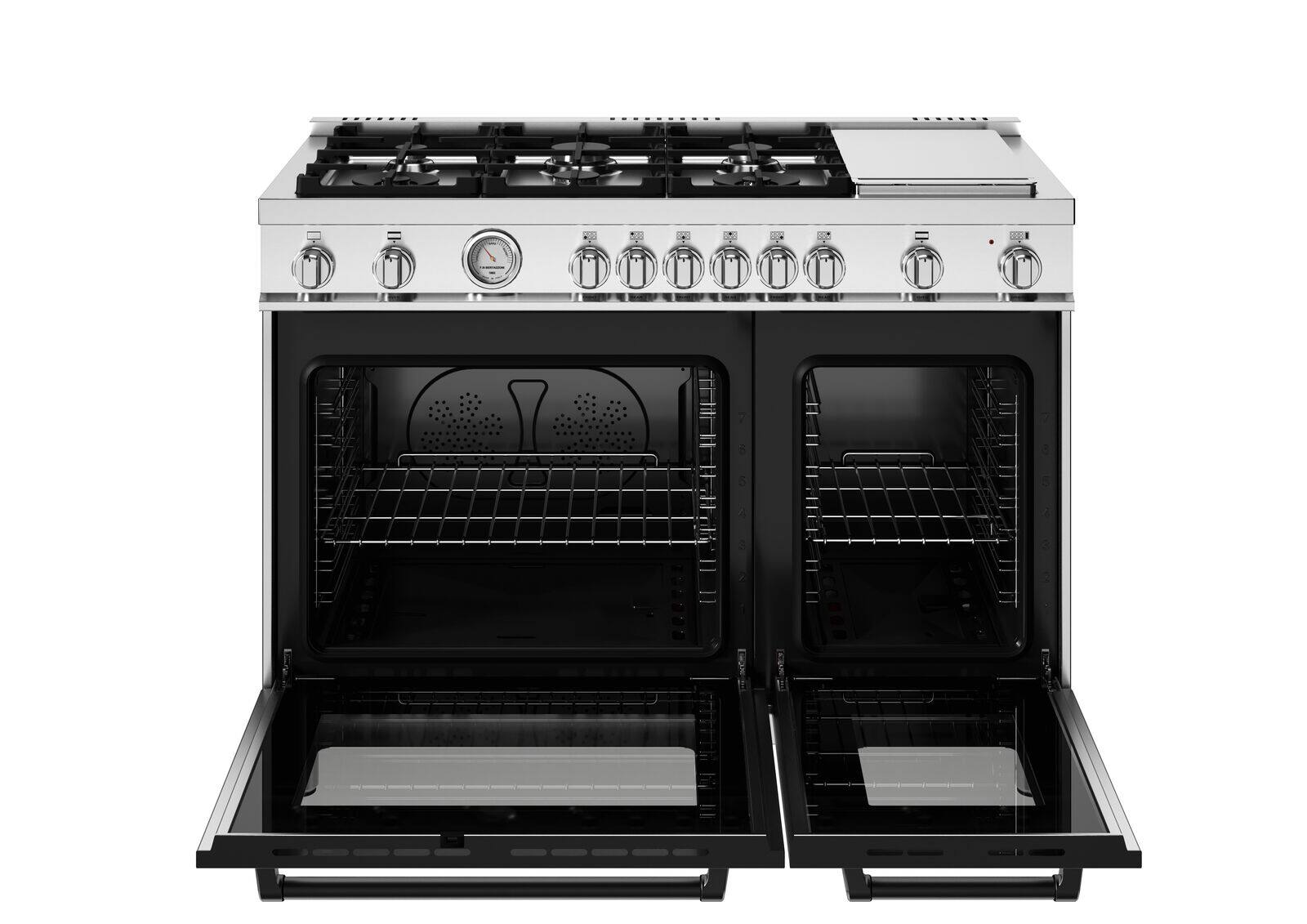 Left. Bertazzoni - 48" Master Series 6-Burner Freestanding Dual Fuel Range - Nero Matt/Gold - Black.