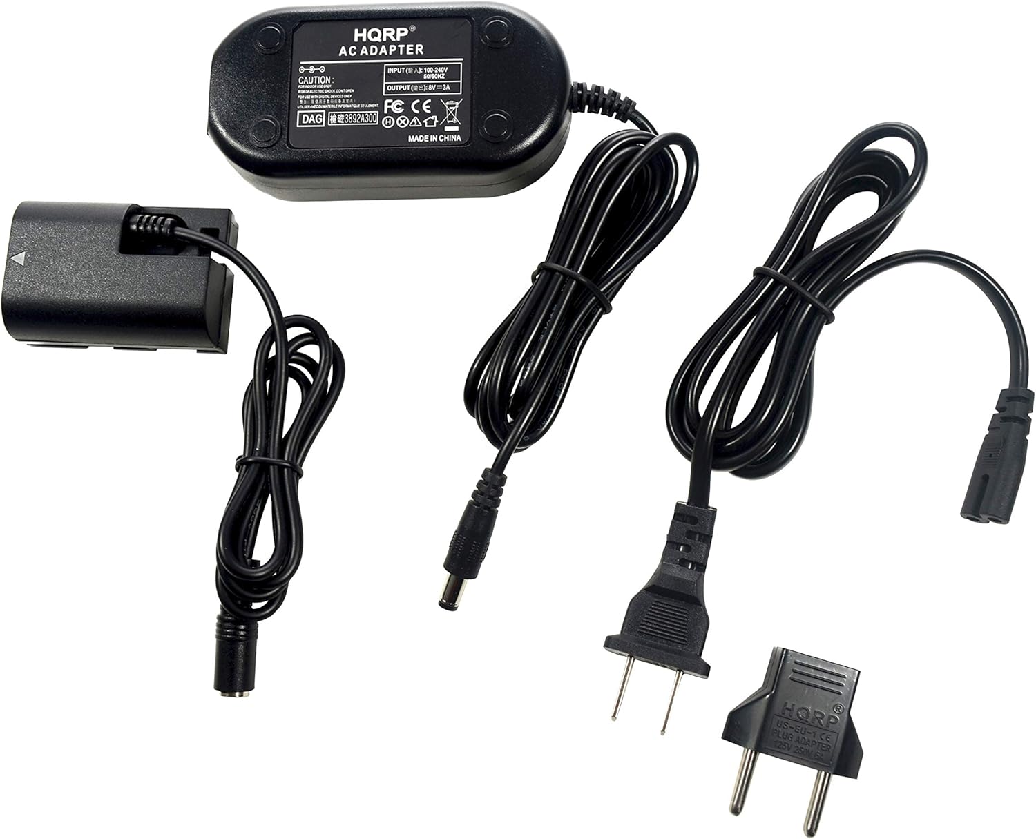 HQRP AC ADAPTER  
INPUT: 100-240V  
OUTPUT: 5V 2.1A  
CAUTION  
FC CE  
DAG 3892A300  
MADE IN CHINA  
PLUG: US-EU-1  
CE 125V 250V