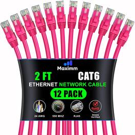 Maximm - Cat 6 Ethernet Cable 2 ft (12-Pack) - UTP, 10Gbps, 550MHz