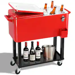 Winado - 80QT Rolling Ice Chest, Portable Party Bar Drink Cooler Cart with Shelf, Beverage Pool Bottle Opener, Wheels for Outdoor - Red