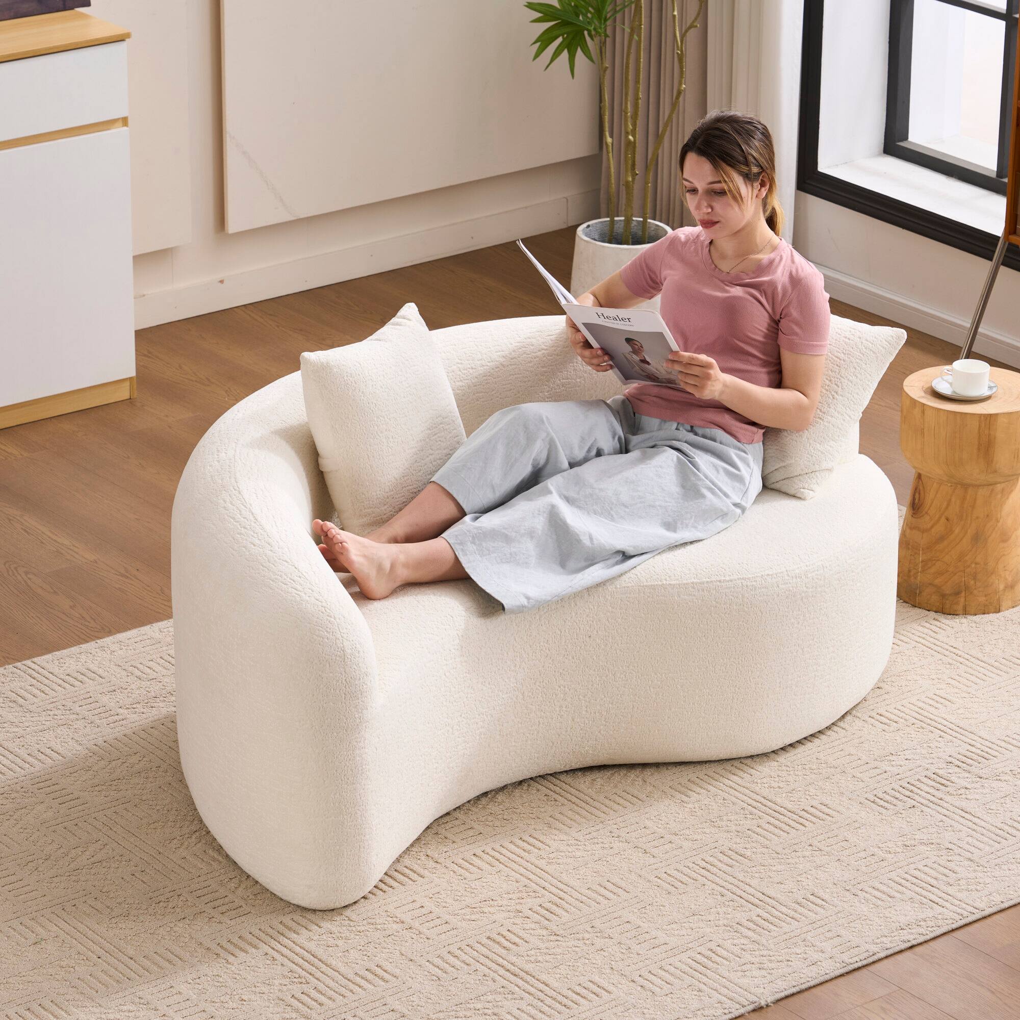 Alt View 8. GOODSILO - S-Curved Sectional Sofa with Dual-Depth Seating, Luxurious Chenille Upholstery, and Space-Saving Design - White.