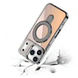 Kitcheniva - Radiant Chrome Magnetic Circle Stand Phone Case With Tempered Glass For iPhone 17 Pro Max - Black