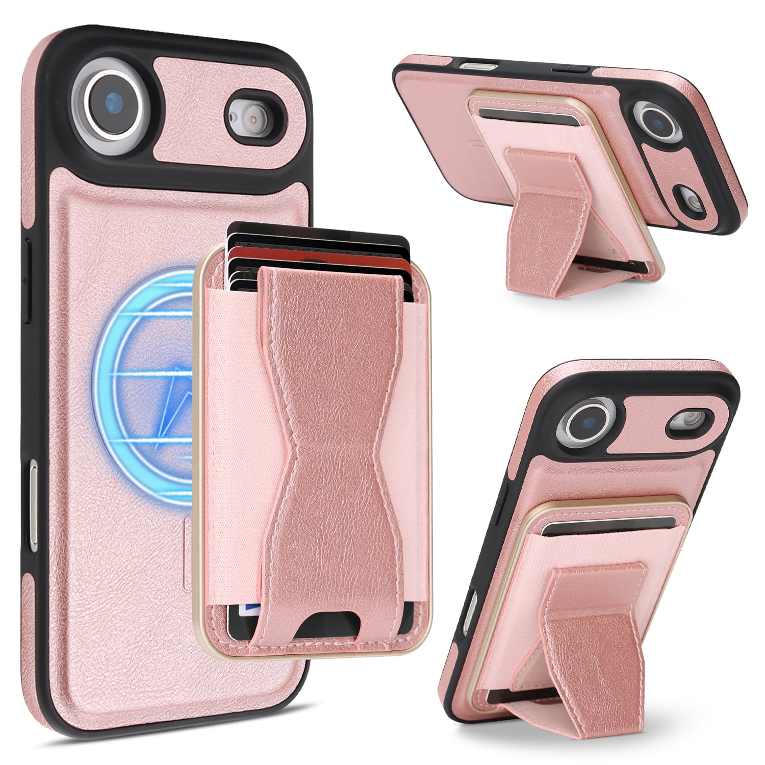 Dteck - Magnetic Case for Apple iPhone Air,Detachable Card Wallet Kickstand Phone Shell,Shockproof 2-in-1 Faux Leather Cover - Pink