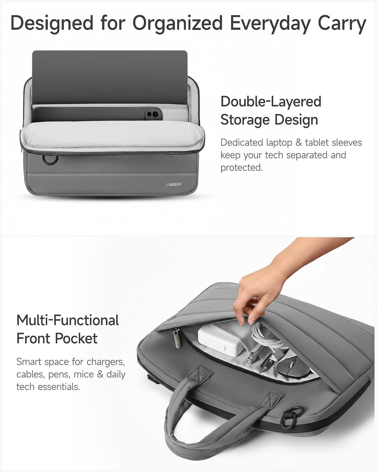Designed for Organized Everyday Carry

Double-Layered Storage Design
Dedicated laptop & tablet sleeves keep your tech separated and protected.

Multi-Functional Front Pocket
Smart space for chargers, cables, pens, mice & daily tech essentials.