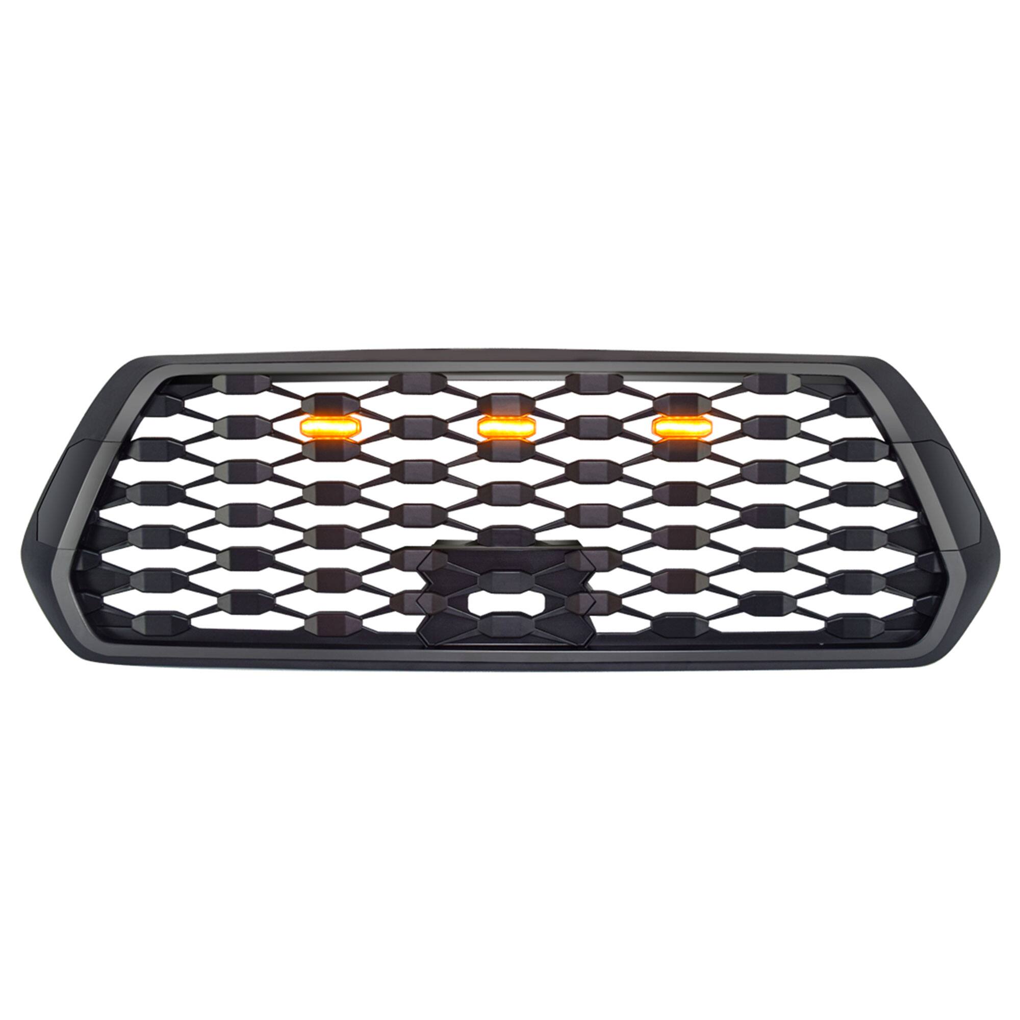 Alt View 8. AMERICAN MODIFIED - AMERICAN MODIFIED Mesh Grille w/ Amber Lights for 2016-2023 Tacoma, Matte Black - Black.