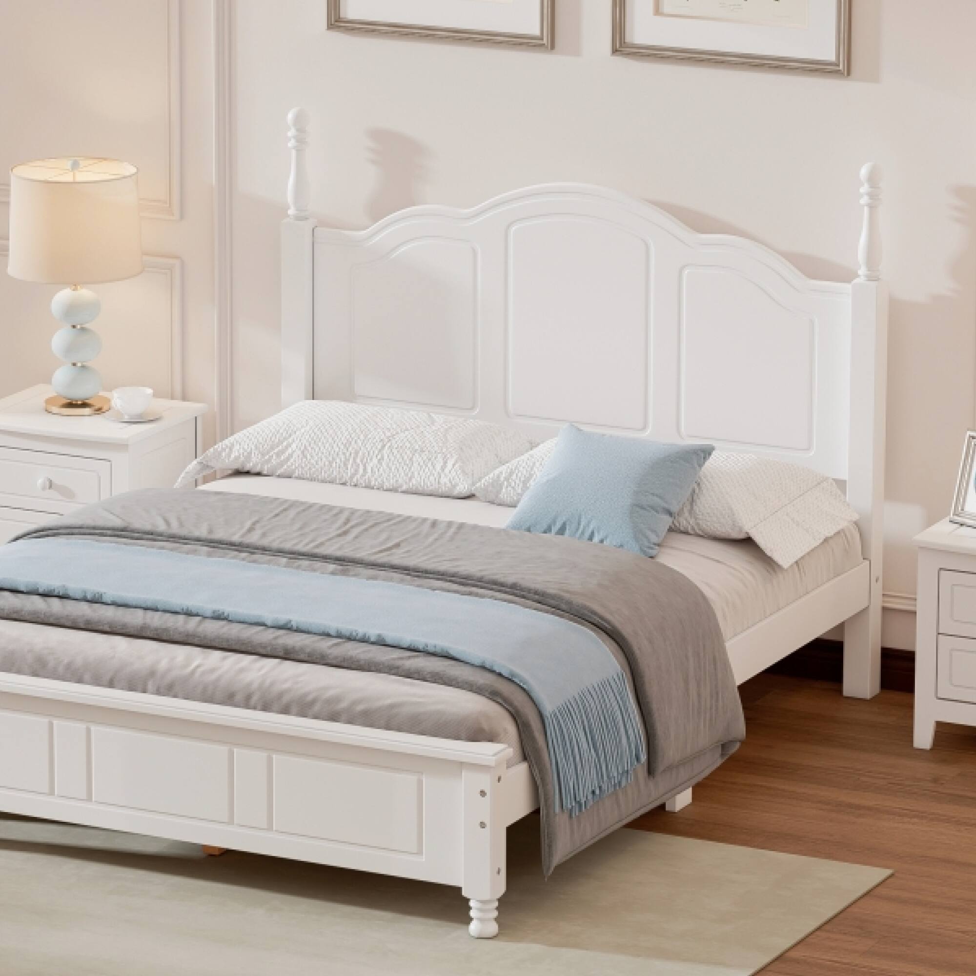 Alt View 8. GOODSILO - Full Size Wood Platform Bed Frame with Wooden Slat Support, Retro Style Headboard for Enhanced Bedroom Aesthetics - White.