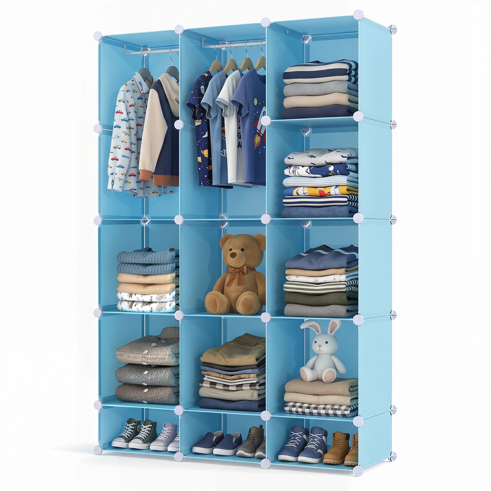 Costway - 13-Cube Modular Baby Wardrobe Closet with Hanging Rods & Open Shelves for Clothes - Blue price history on PriceWatchPro