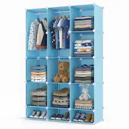 Costway - 13-Cube Modular Baby Wardrobe Closet with Hanging Rods & Open Shelves for Clothes - Blue