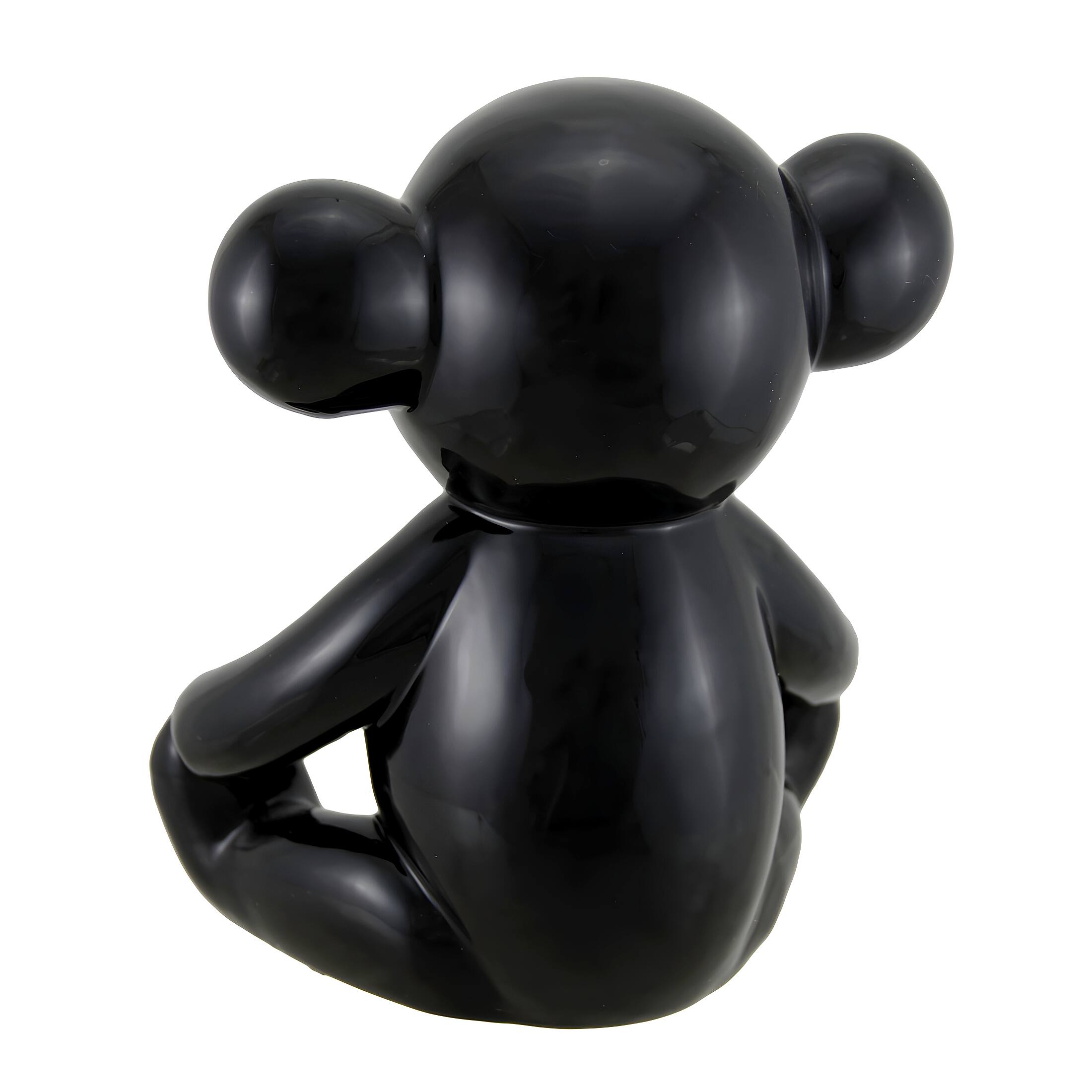 Alt View 2. Zeckos - Glossy Black Ceramic Teddy Bear Statue 6 Inch - Black.