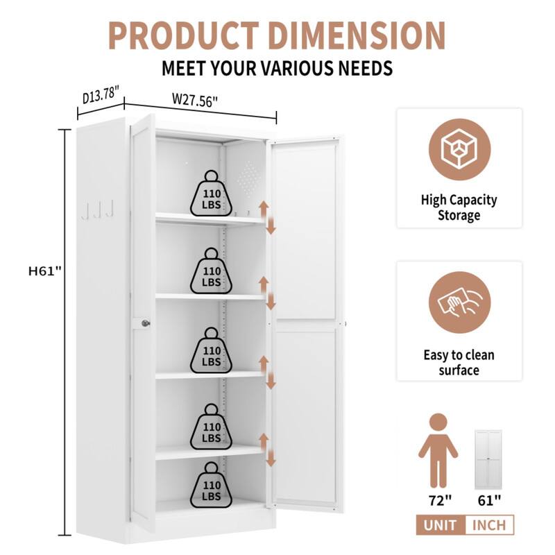 PRODUCT DIMENSION  
MEET YOUR VARIOUS NEEDS  

D13.78"  
W27.56"  
H61"  

110 LBS  
High Capacity Storage  
Easy to clean surface  

72"  
61"  

UNIT: INCH