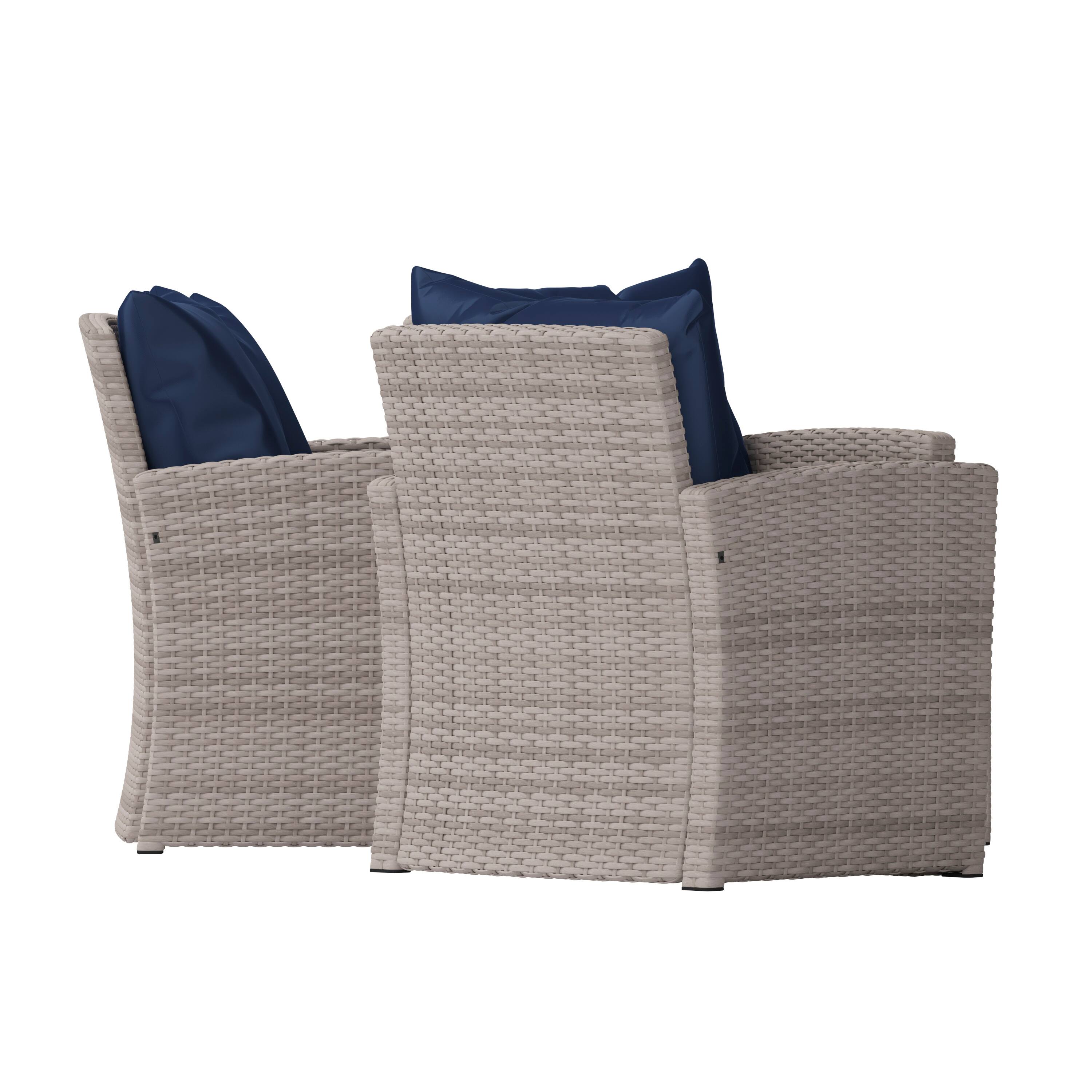 Alt View 9. Emma + Oliver - 4 Piece Patio Set with Gray Back Pillows & Seat Cushions - Outdoor Seating - Navy Cushions/Light Gray Frame.