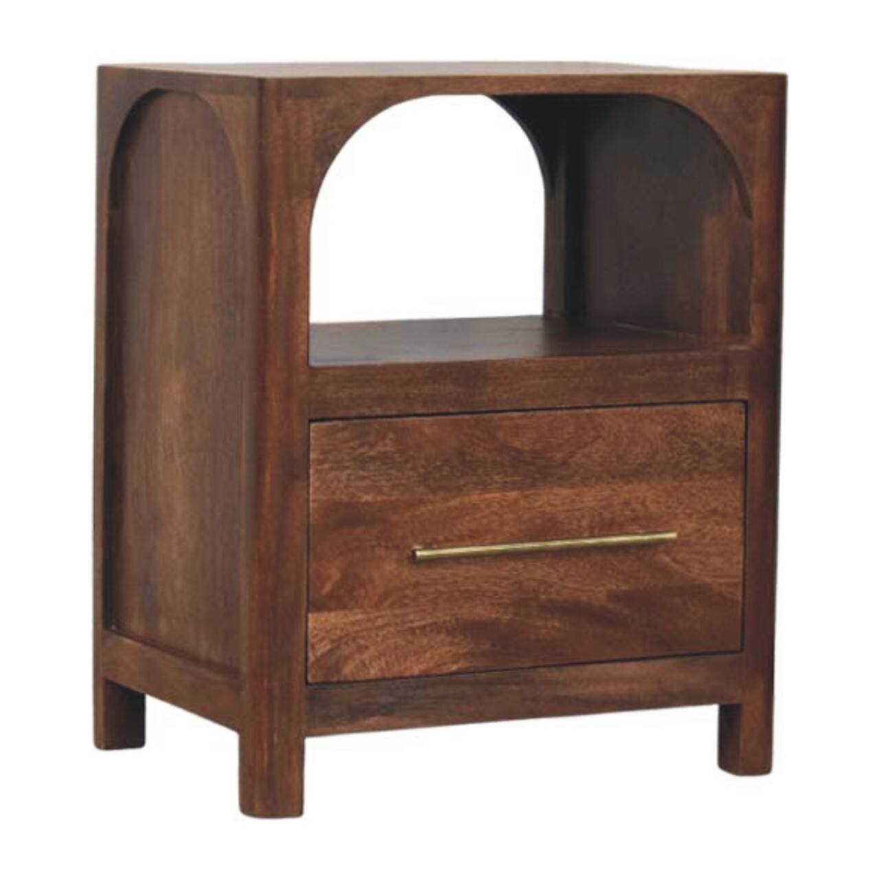 Angle. Artisan Furniture - Artisan Furniture Solid Wood Arc-Line Bedside Table, 1 Drawer, Brown - Brown.