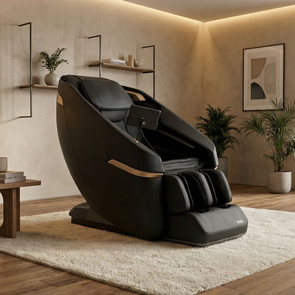 Ropilly - Zero Gravity Massage Chair with Tablet Controller, Shiatsu Kneading and Lumbar Heat - Black