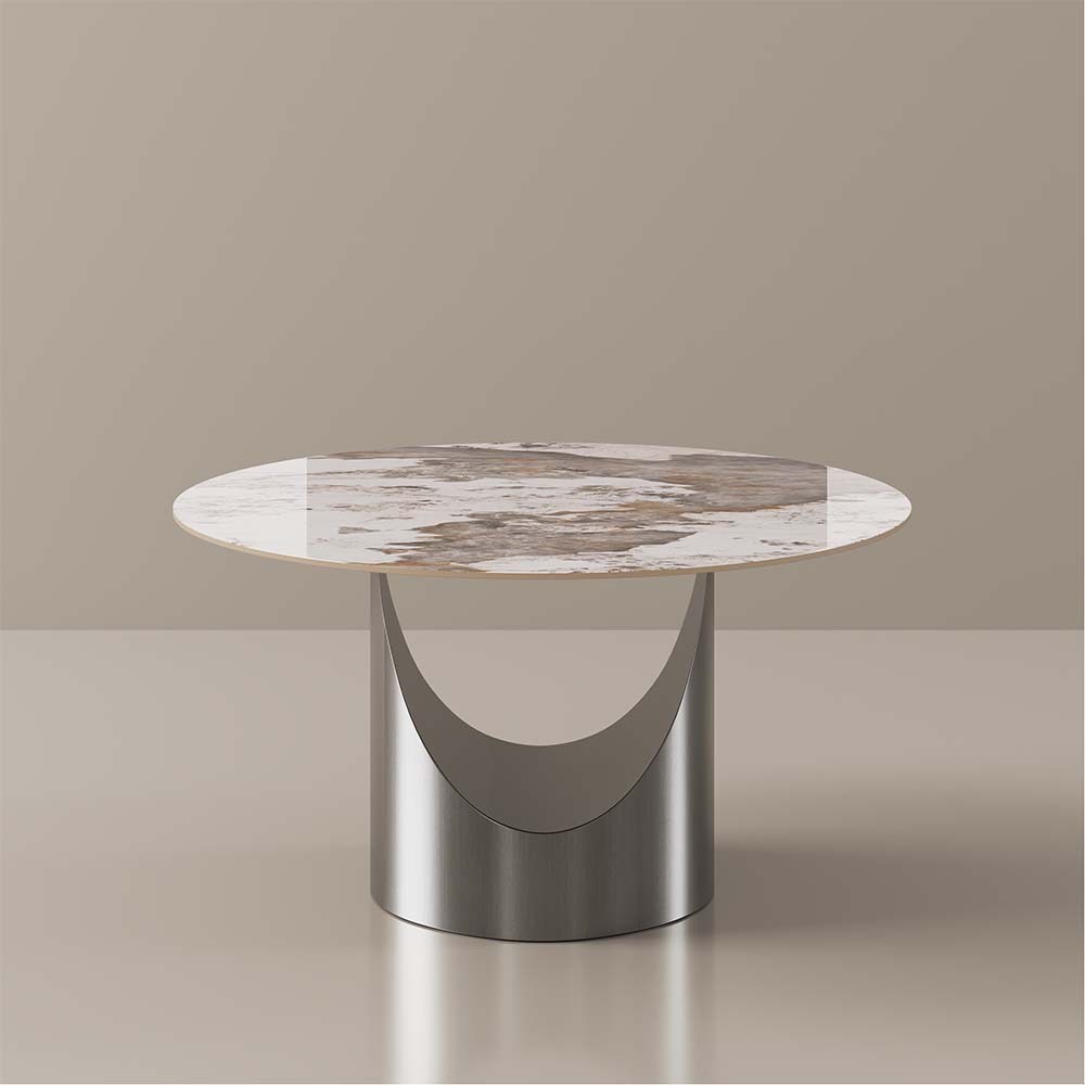 Alt View 7. POVISON - 51" Round Dining Table Pandora Glossy Sintered Stone with Gray U-shaped Steel Base - Pandora with Gray.