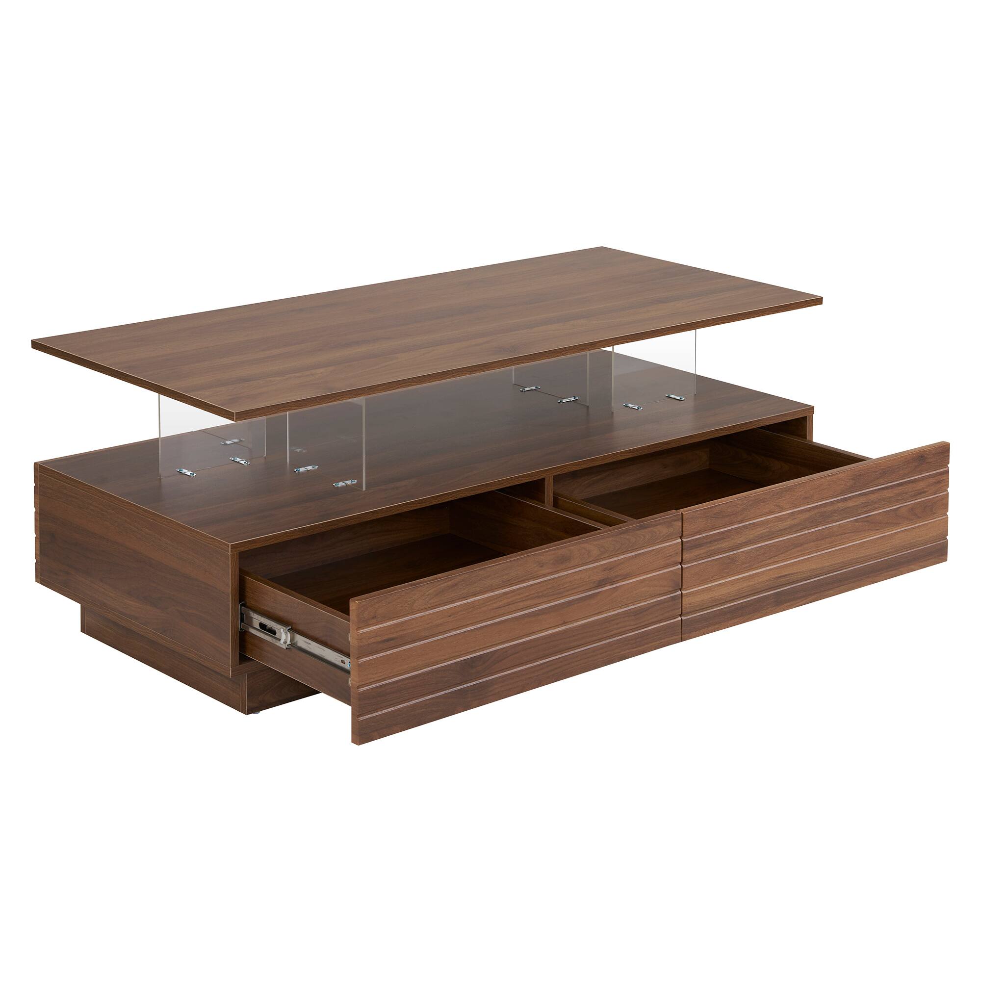 Alt View 7. Tiramisubest - Modern Walnut Rectangular LED Lights Coffee Table with 2 drawers in 47.2" - Walnut.