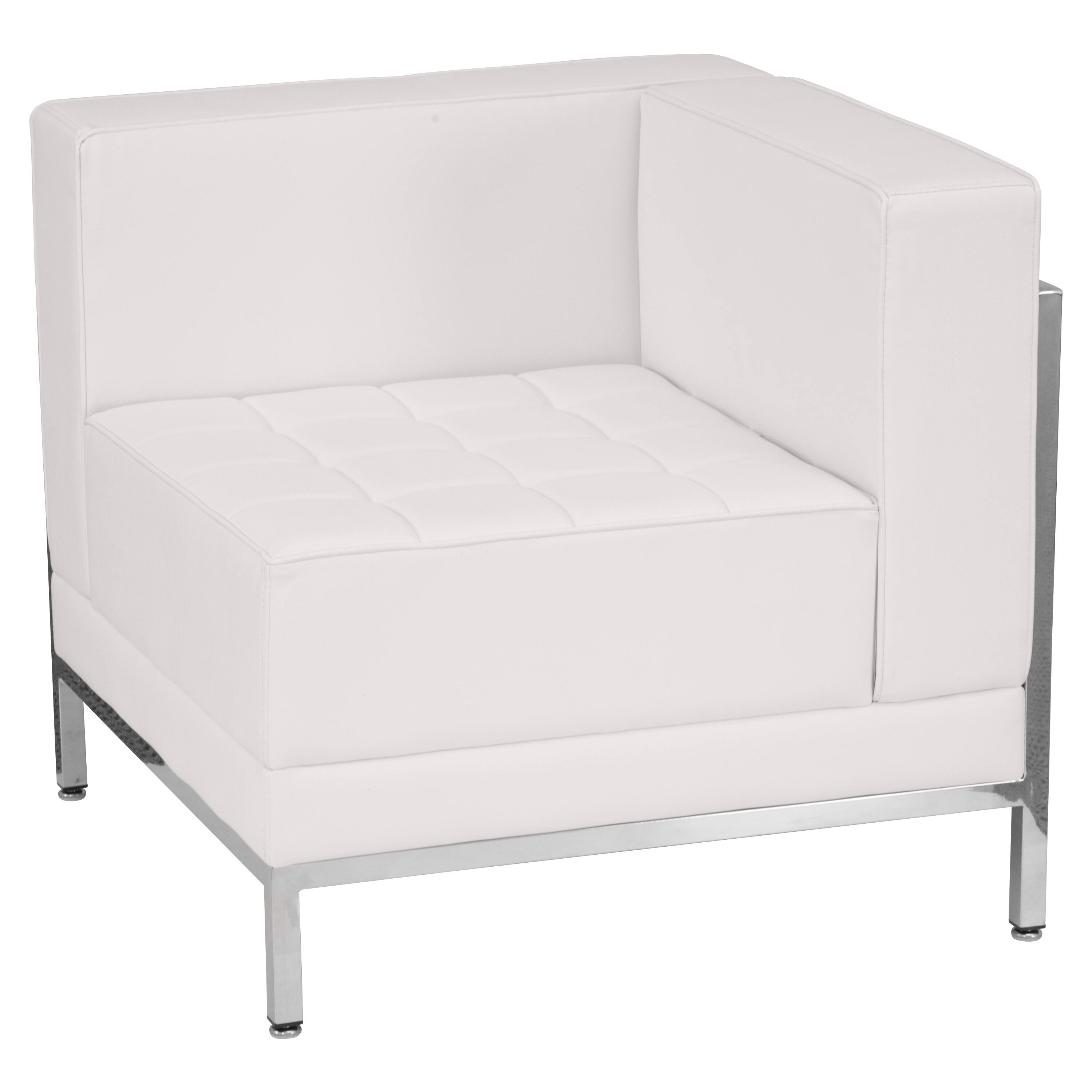 Emma + Oliver - Faux Leather Modular Right Corner Quilted Tufted Seat Framed Chair - Melrose White