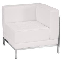 Emma + Oliver - Faux Leather Modular Right Corner Quilted Tufted Seat Framed Chair - Melrose White
