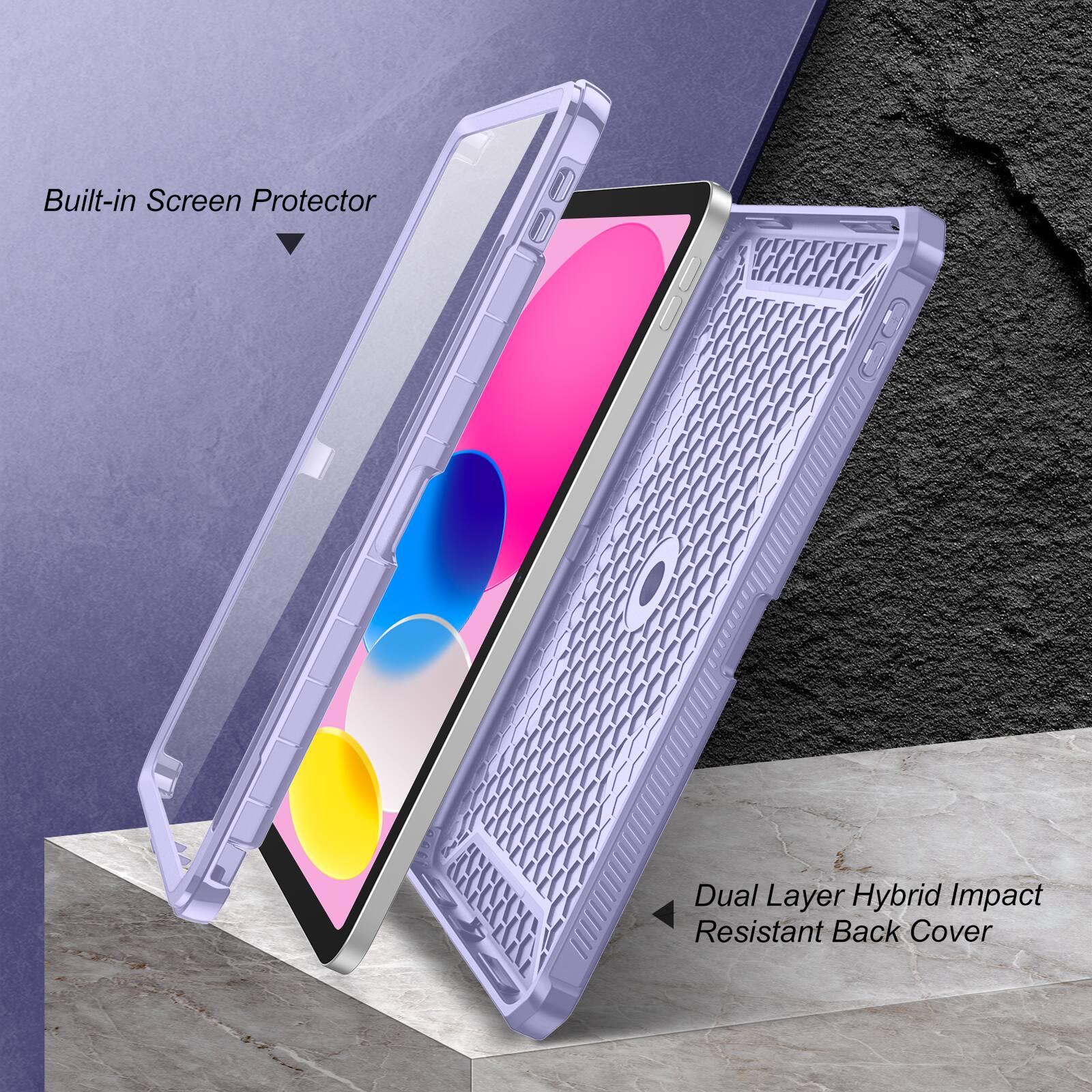 Built-in Screen Protector  
Dual Layer Hybrid Impact Resistant Back Cover
