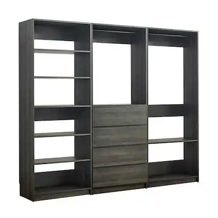 Front. Manhattan Lane - Dee Walk In Closet, Modular Freestanding Storage 9 Shelf 2 Rods Black - Black.
