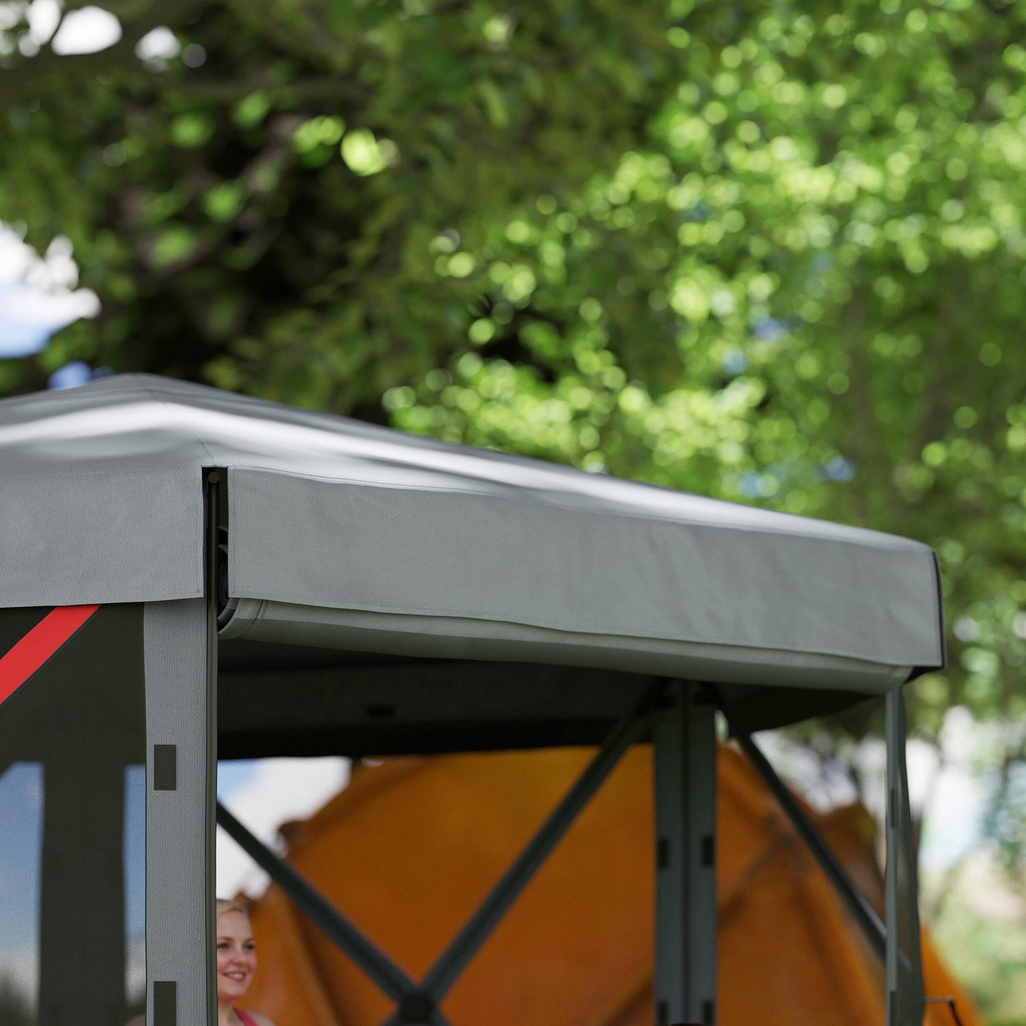 Alt View 4. Outsunny - 12' x 12' Hexagonal Pop Up Gazebo Canopy Tent with 5 Sidewalls, Portable Outdoor Canopy Shelter with Curtains - Dark Gray.