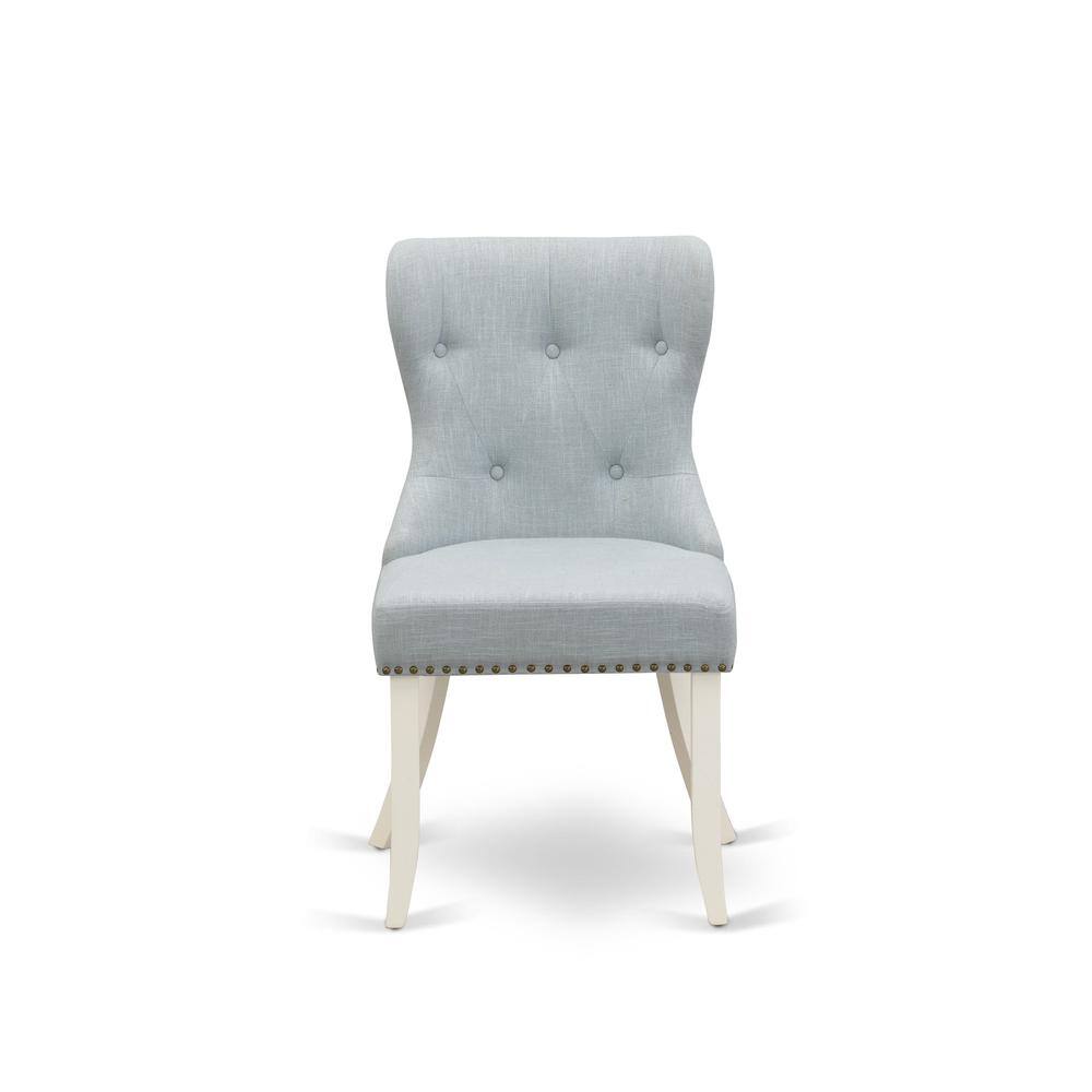 Alt View 1. East West Furniture - Set of 2 - Parson Chairs- Dining Room Chair Includes Linen White Solid Wood Structure with Baby Blue Linen Fabric Seat - White.