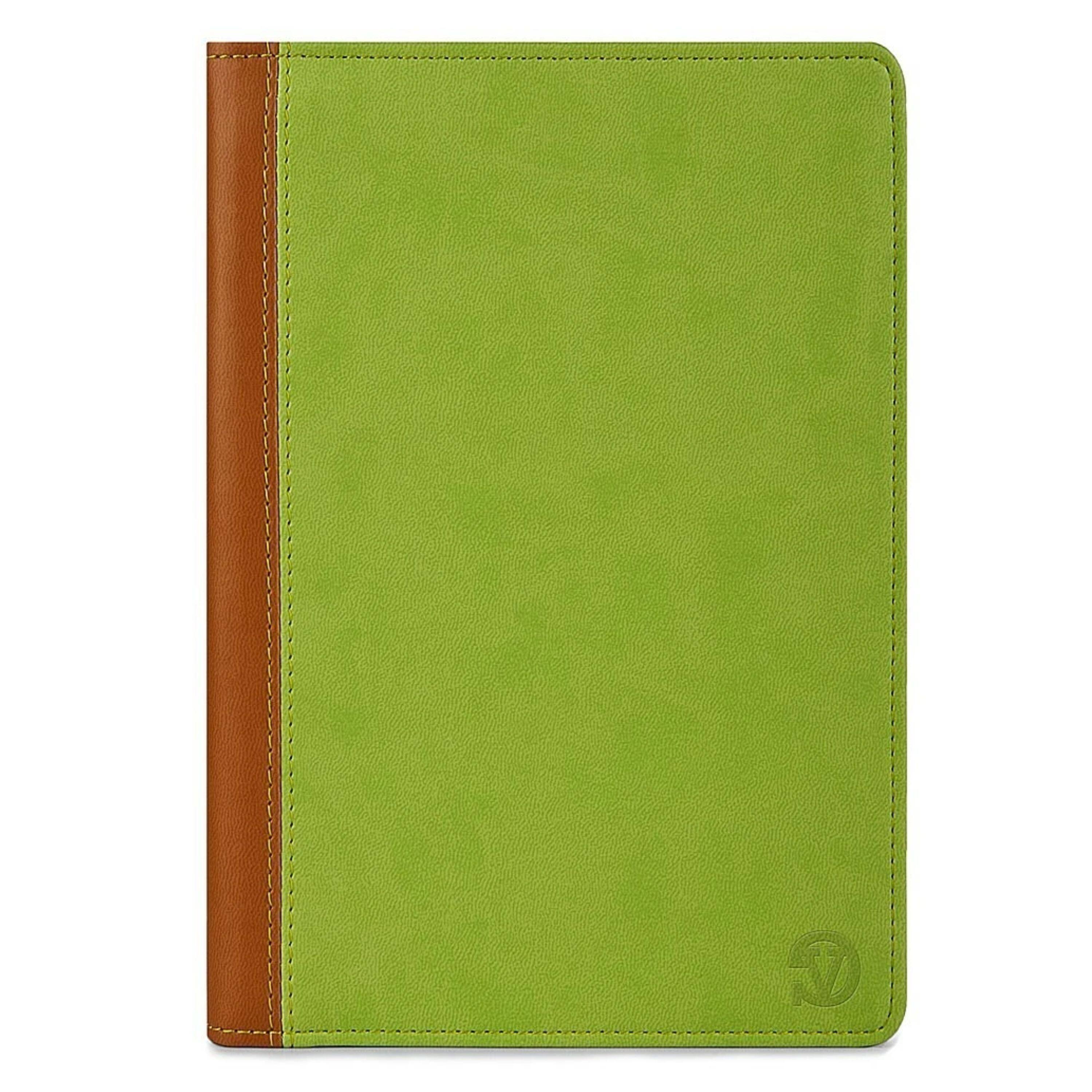 Angle. Kitcheniva - Tablet Leather Folio Stand Carry Case Cover For 10.1" Amazon Fire HD 10 - Green/Brown.