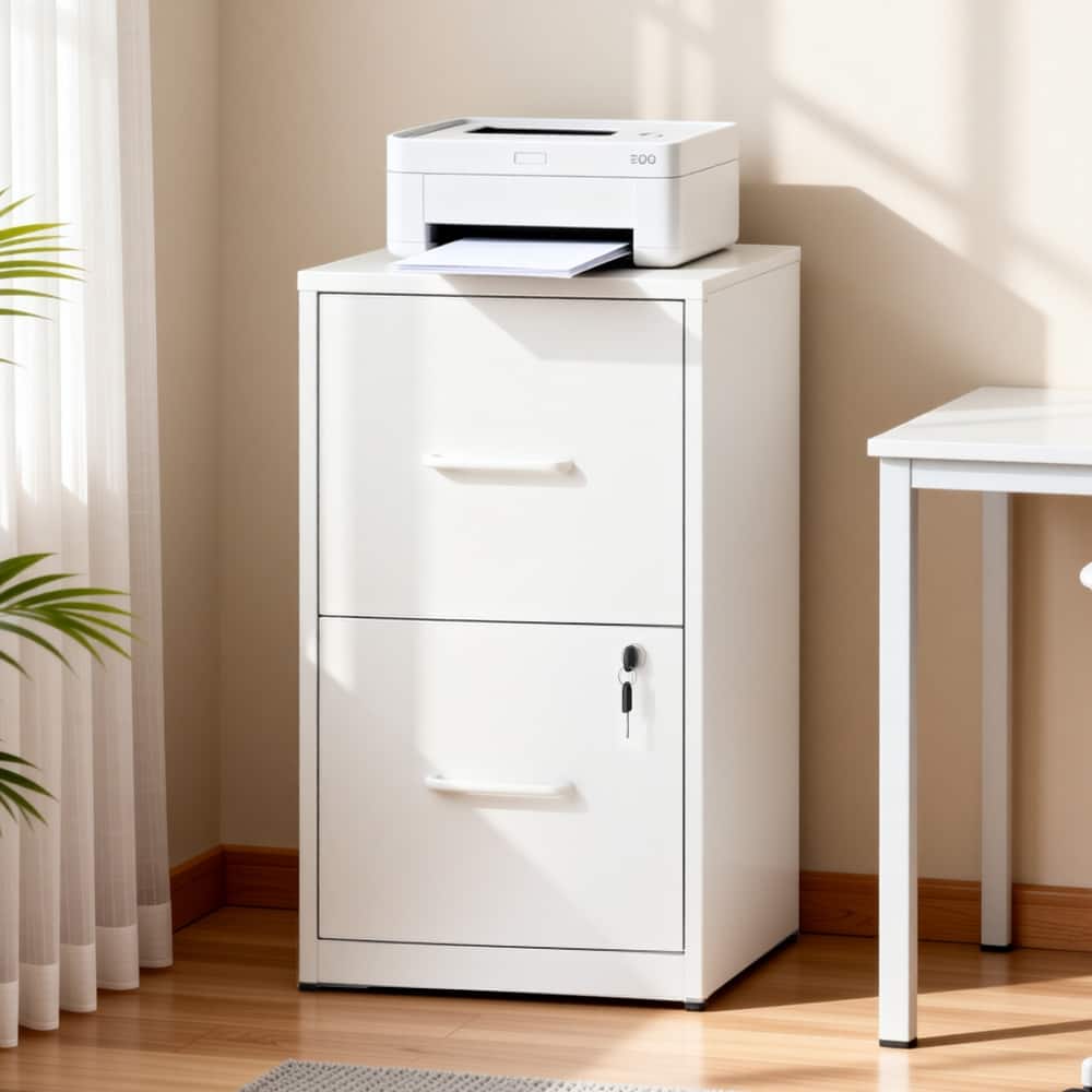 Loheer - 2 Drawer Lockable Metal File Cabinet White Vertical Under Desk Steel Filing Cabinet Heavy Duty Office Storage price history on PriceWatchPro