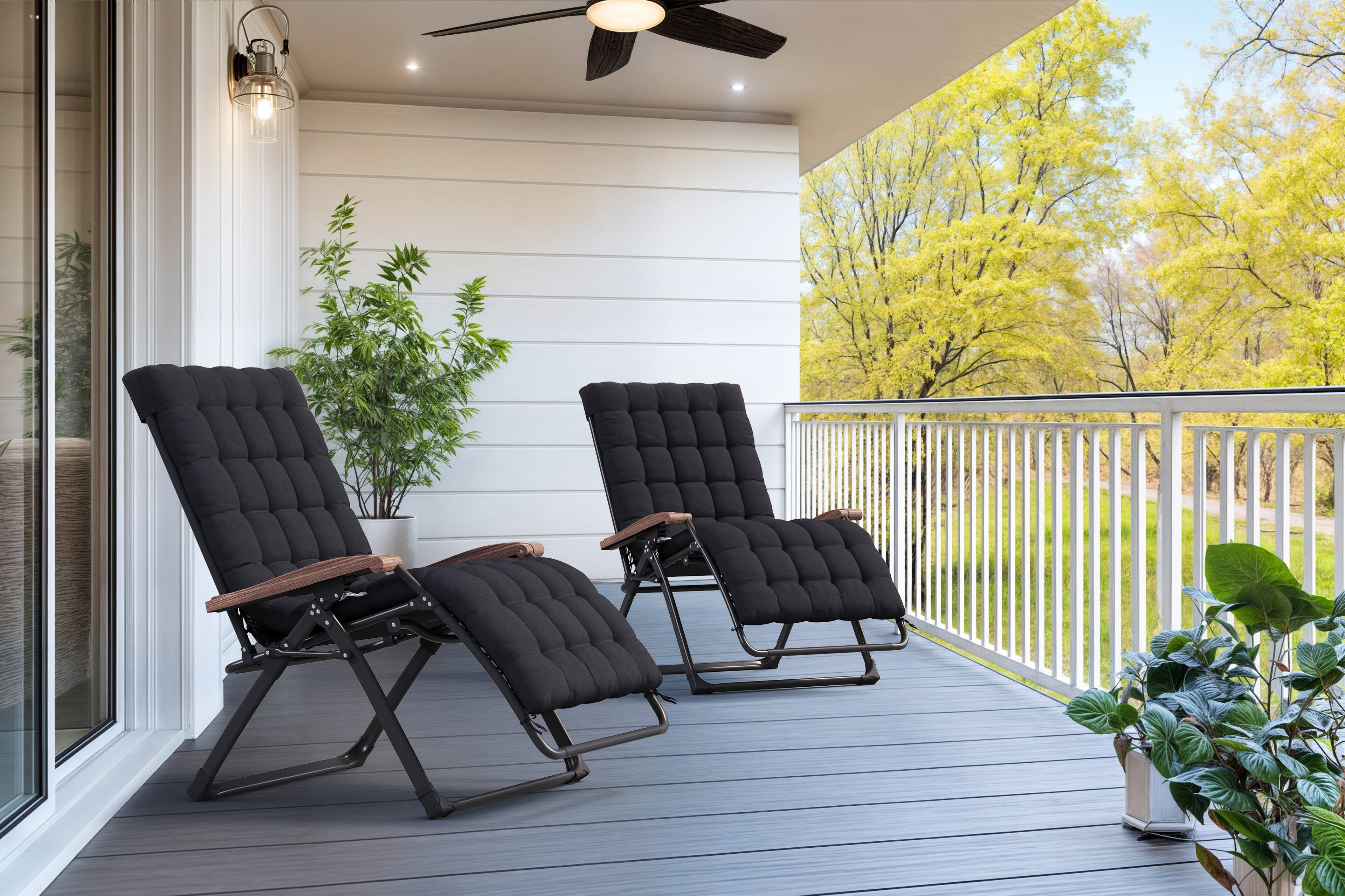 Alt View 1. PURPLE LEAF - ExtraWide Patio Reclining Chair Zero Gravity Chaise Lounge Folding Chair with Removable Cushion Adjustable Headrest - Black.