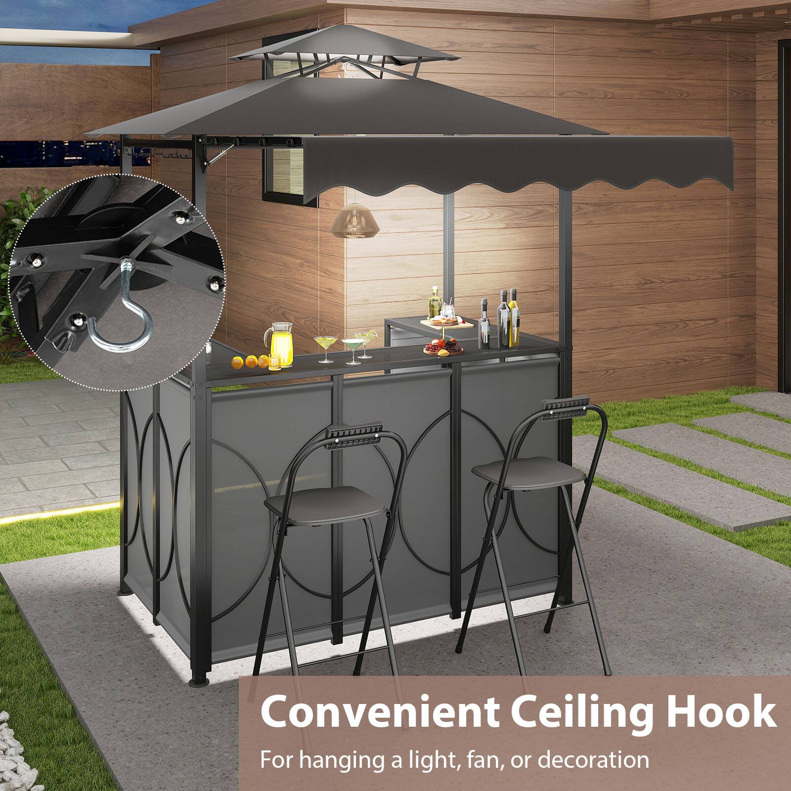 Convenient Ceiling Hook  
For hanging a light, fan, or decoration