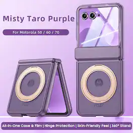 Dteck - Rugged Case for Motorola Razr (2026) with Kickstand, Matte Magnetic Shockproof Hinge Cover Built-in Clear/Privacy Film - Purple