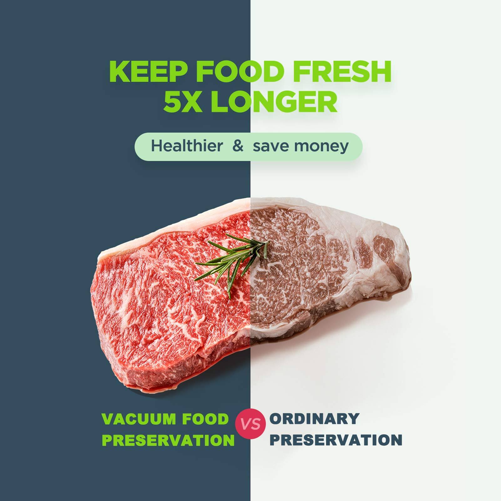 KEEP FOOD FRESH 5X LONGER  
Healthier & save money  

VACUUM FOOD PRESERVATION vs ORDINARY PRESERVATION