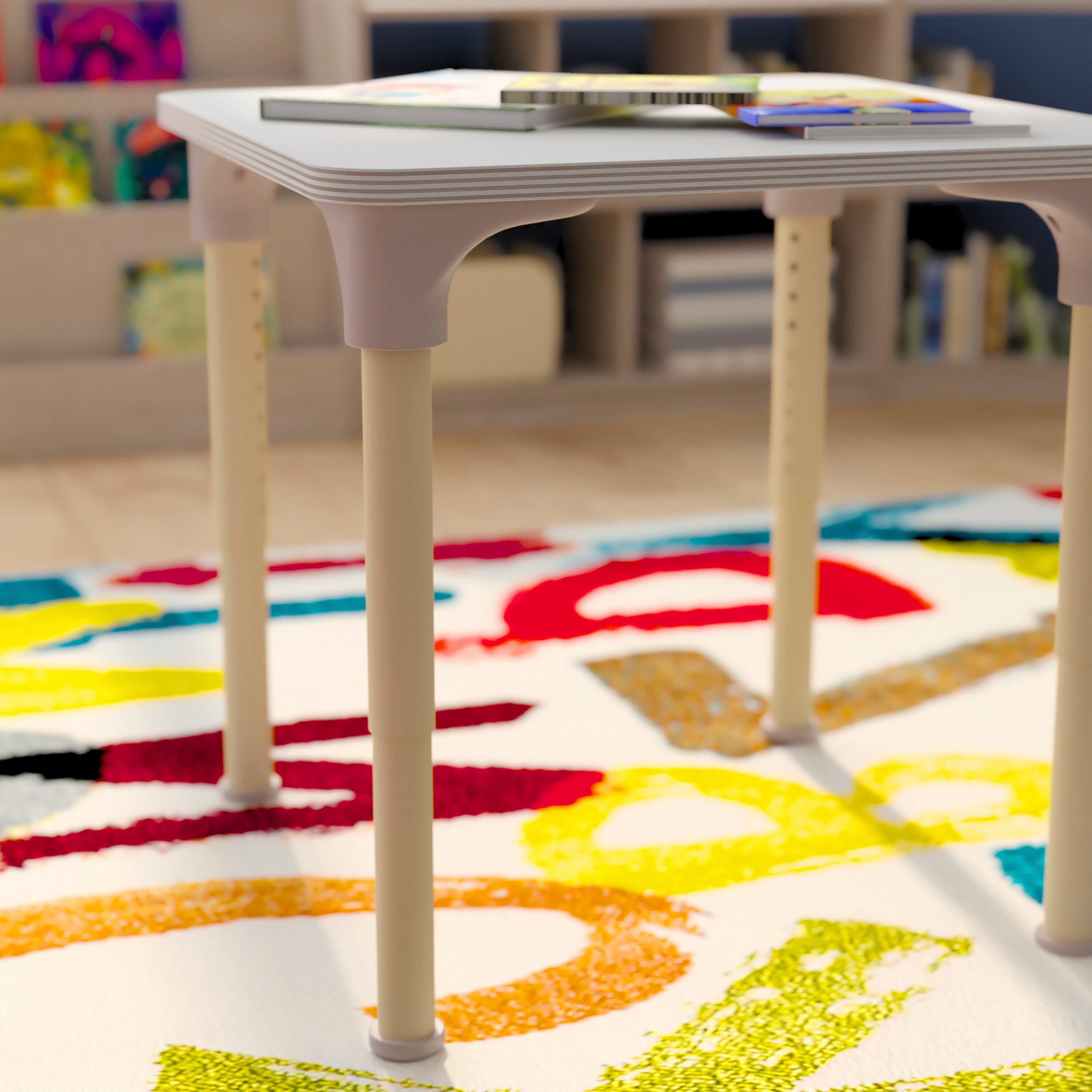 Alt View 3. Flash Furniture - Bright Beginnings 24" Square Commercial Grade Wooden Adjustable Height Classroom Activity Table - Metal Legs Adjust From - White.