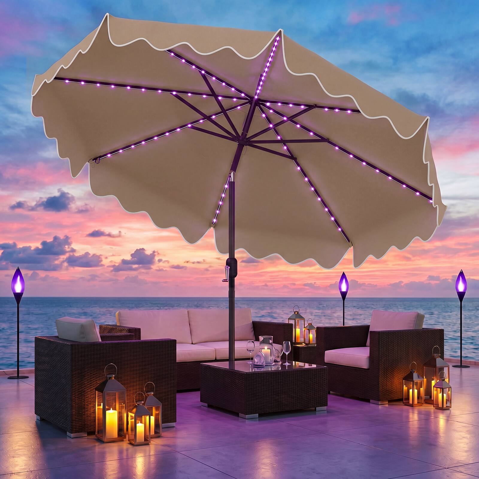 Alt View 1. Costway - Costway 10FT Solar Outdoor Market Table Umbrella with 112 Color-Changing Flowing LED Lights - Brown.