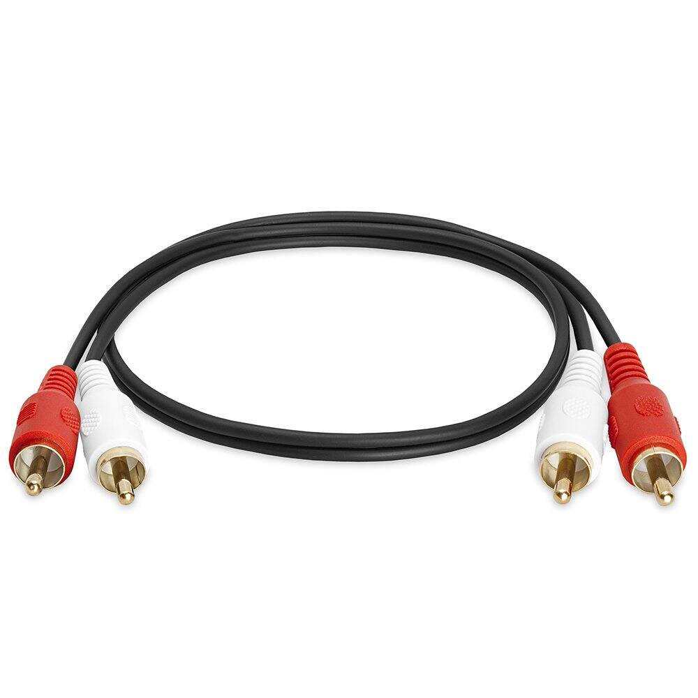 Angle. Cmple.com - 2 RCA to 2 RCA Cable 1.5ft Black Male to Male Gold-Plated Stereo Audio Cord - Black.