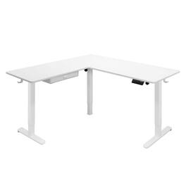 Mount-It! - Large Electric Height Adjustable Corner Sit-Stand Desk with Dual Motor & Memory Control Frame and Tabletop - White