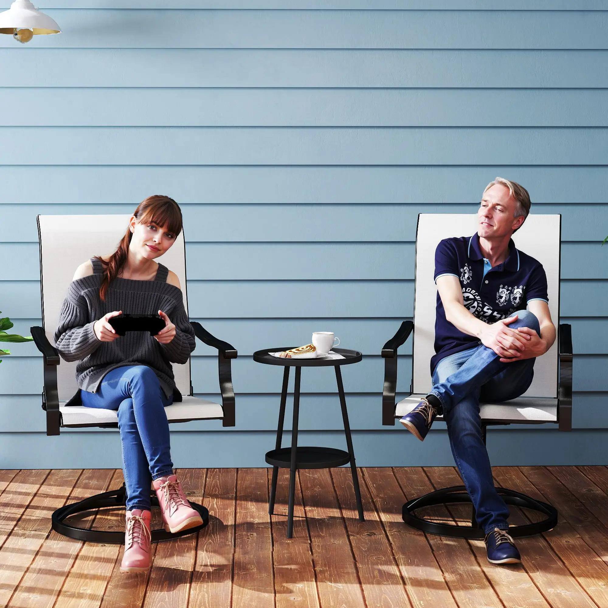 Alt View 6. Resenkos - Resenkos Outdoor Swivel Seating Set, High-Back Mesh Dining Chairs, Weatherproof for Yard, Outdoor Living, Cream White - Cream White.