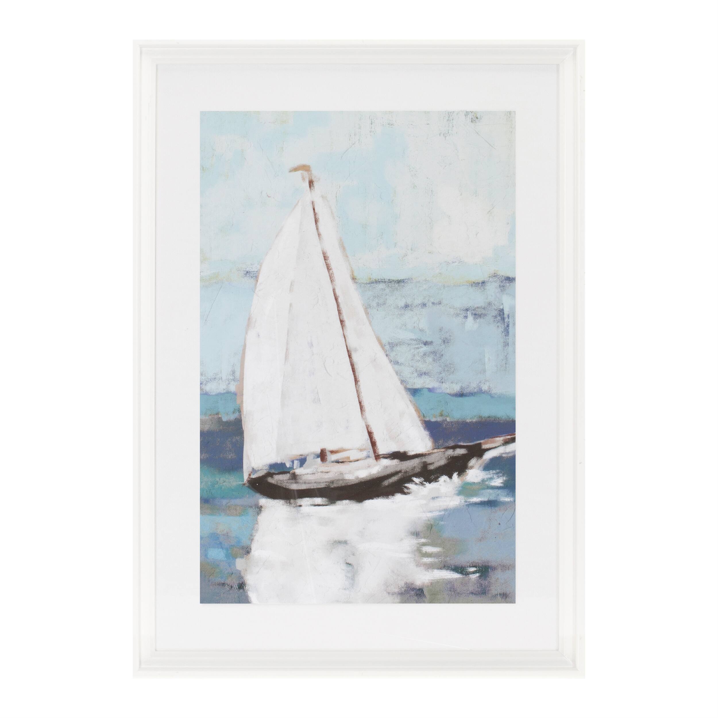Angle. BreeBe - Framed Sail Boat Print (Set of 2) - Blue, White.
