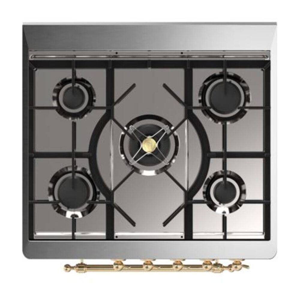 Alt View 4. ILVE - ILVE Majestic II Series  30 in. Dual Fuel Range with 5 Sealed Burners (Natural Gas, Brass Trim) - White.