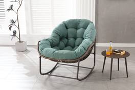 Trinkets Crazed - Outdoor Patio Rocking Chair, Comfy Wicker Rocker Chair With Padded Cushion, Oversized Rattan Papasan Egg Chair - Light Green