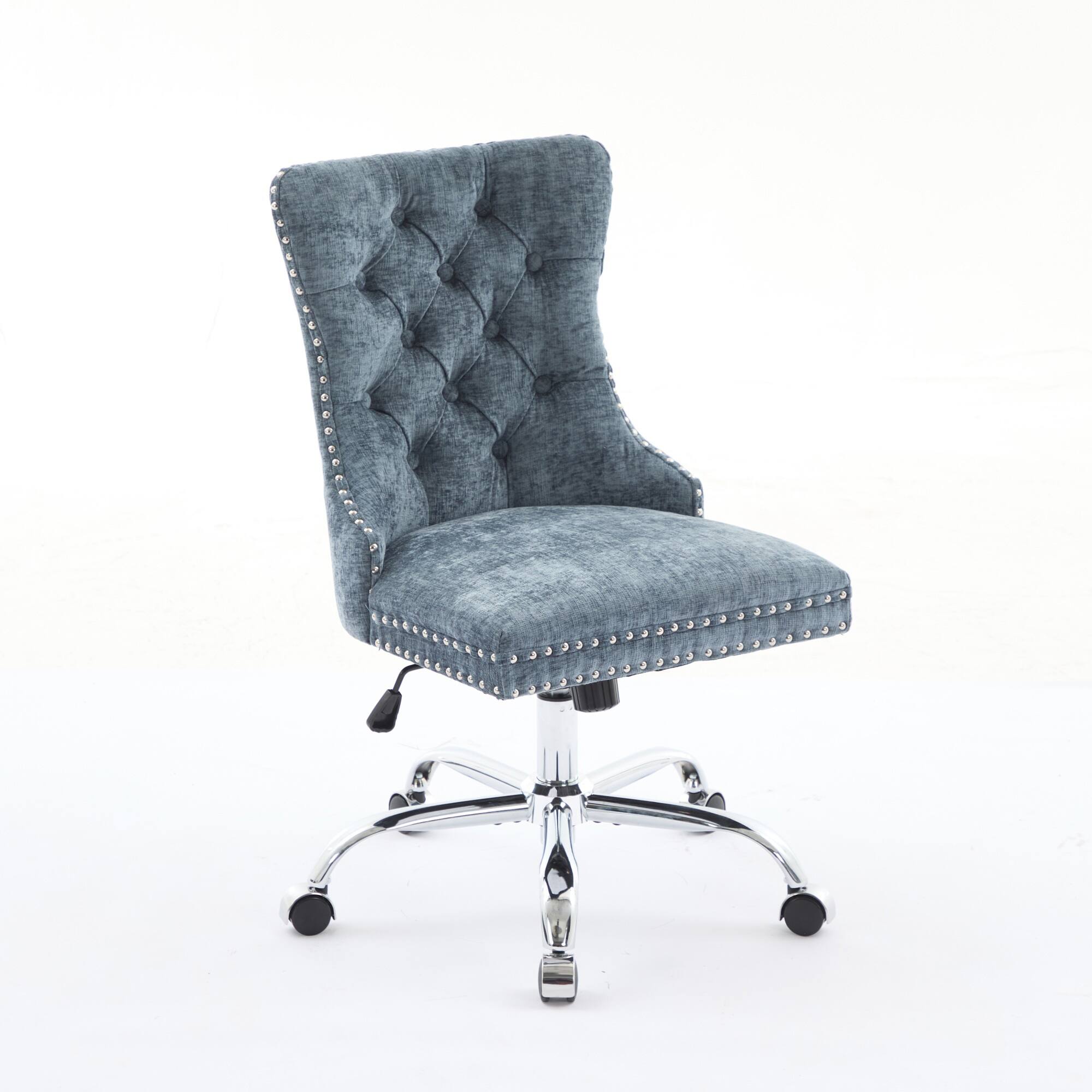 Alt View 7. Spaco - Spaco Office Chair, Executive Chair with Modern Chenille, Tufted Button, Chrome Base, Adjustable Swivel, for Home Office - Light Blue.