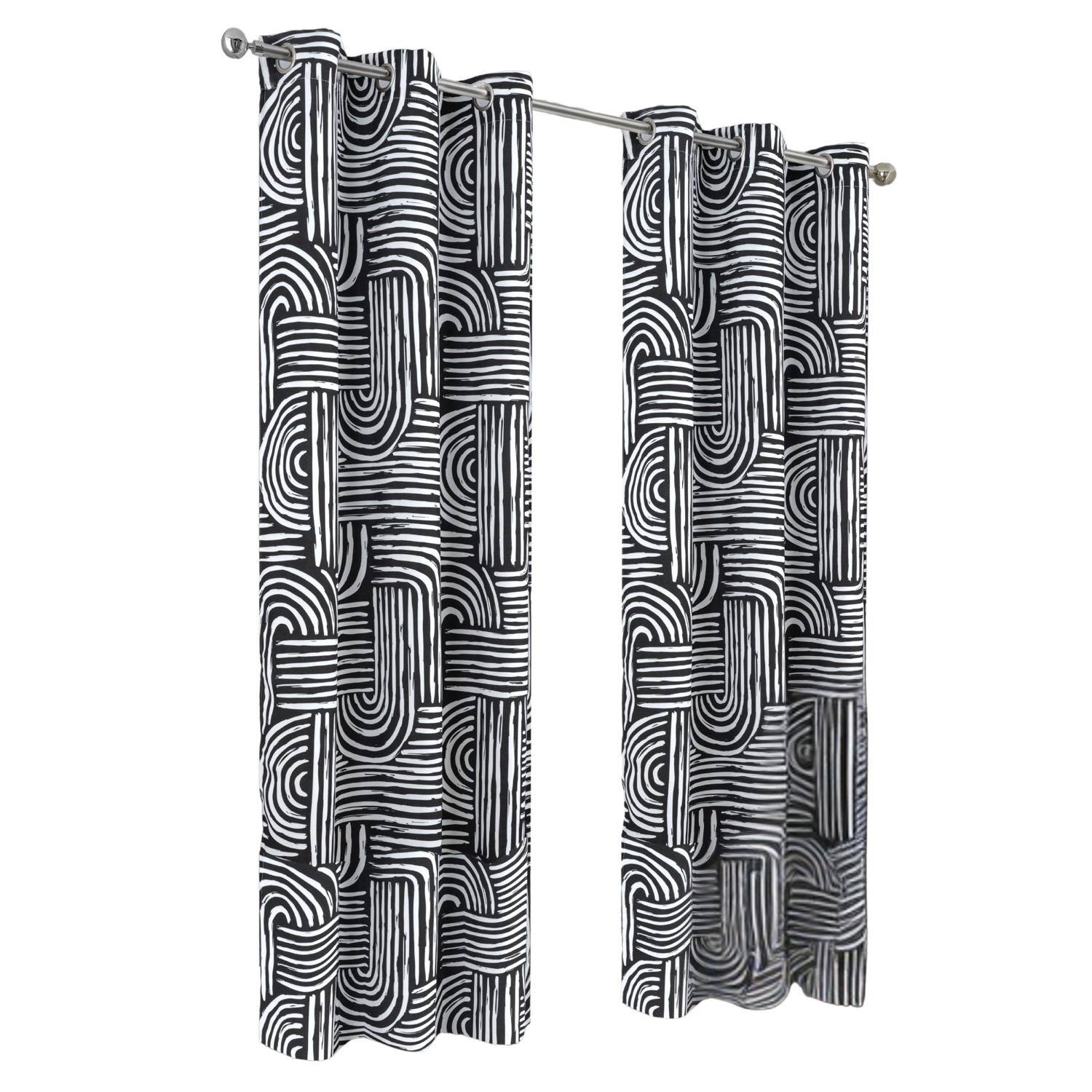 RT Designers Collection - RT Designer Collection Ashton Printed Blackout Luxurious Decorative Grommet Curtain Panel 54" x 84" - Black