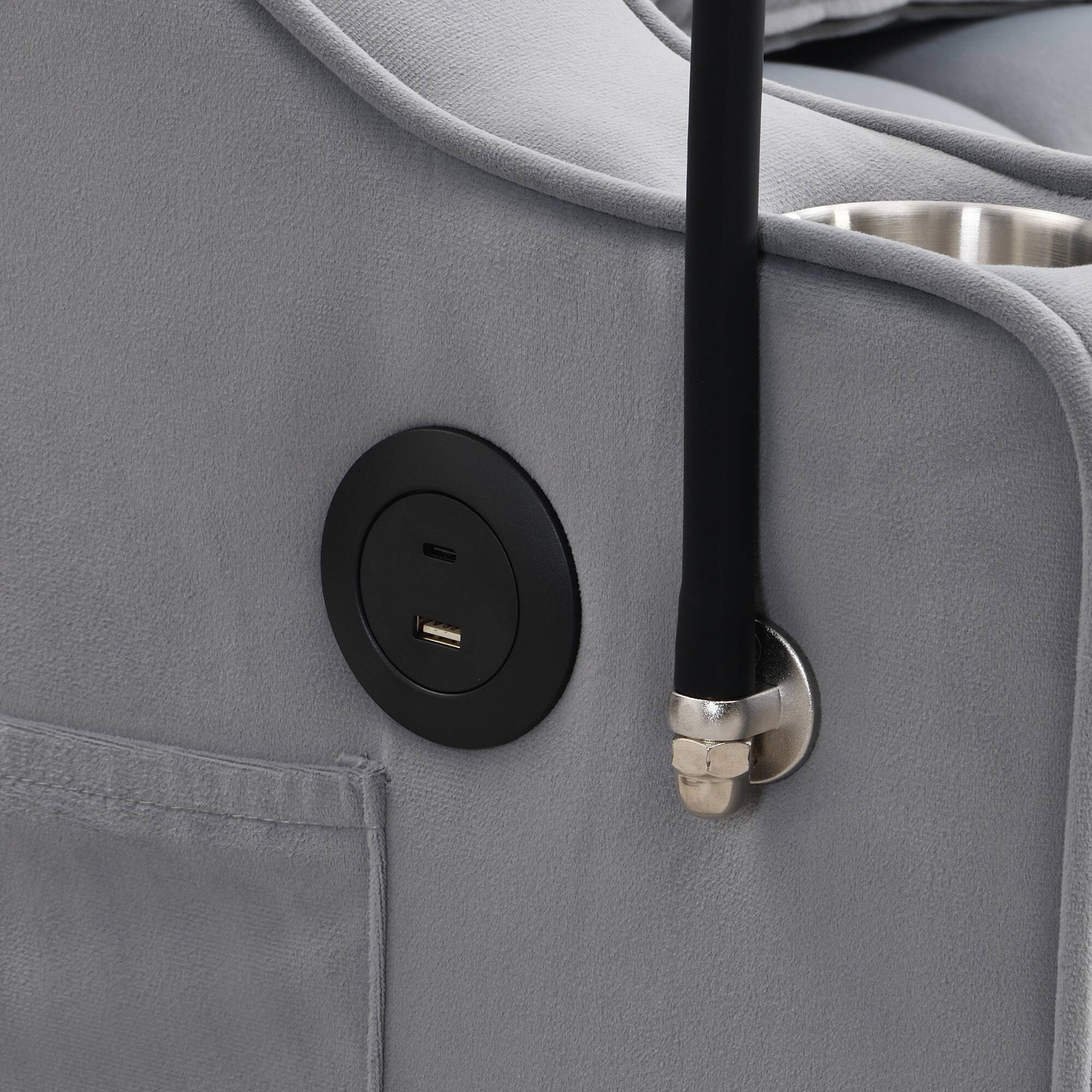 Alt View 7. GOODSILO - Convertible Velvet Sofa Bed with Adjustable Backrest, USB Ports, and Storage Pockets for Compact Living Spaces - Light Gray.