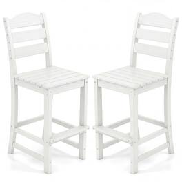 Costway - 2PCS Outdoor HDPE Bar Stool Patio Tall Chair Backrest Footrest All Weather - White