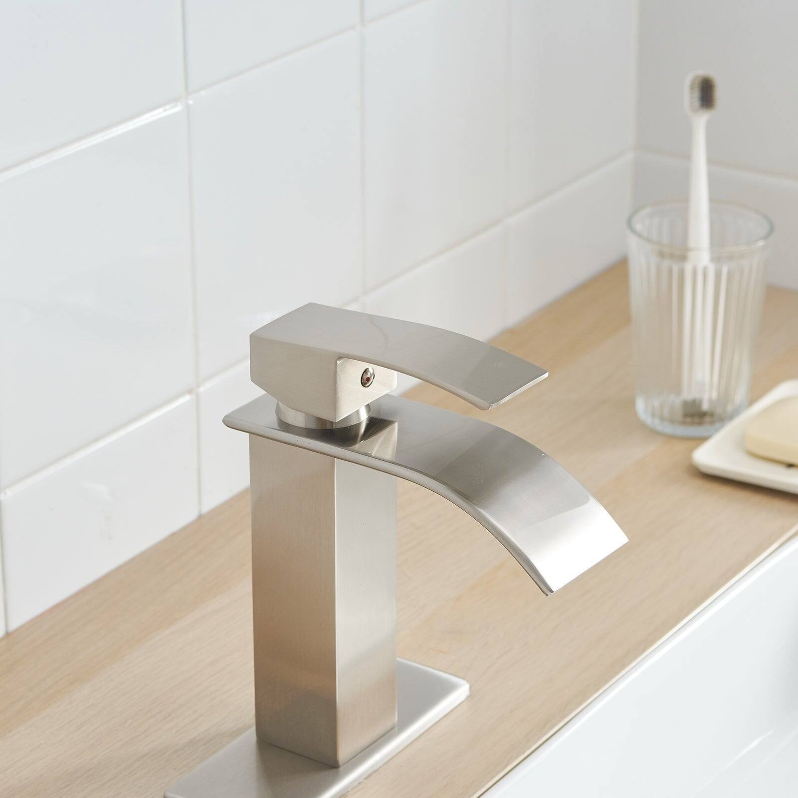 Alt View 7. Boyel Living - Single Handle Single Hole Bathroom Faucet with Deckplate Included and Pop Up Drain in Brushed Nickel - Brushed Nickel.