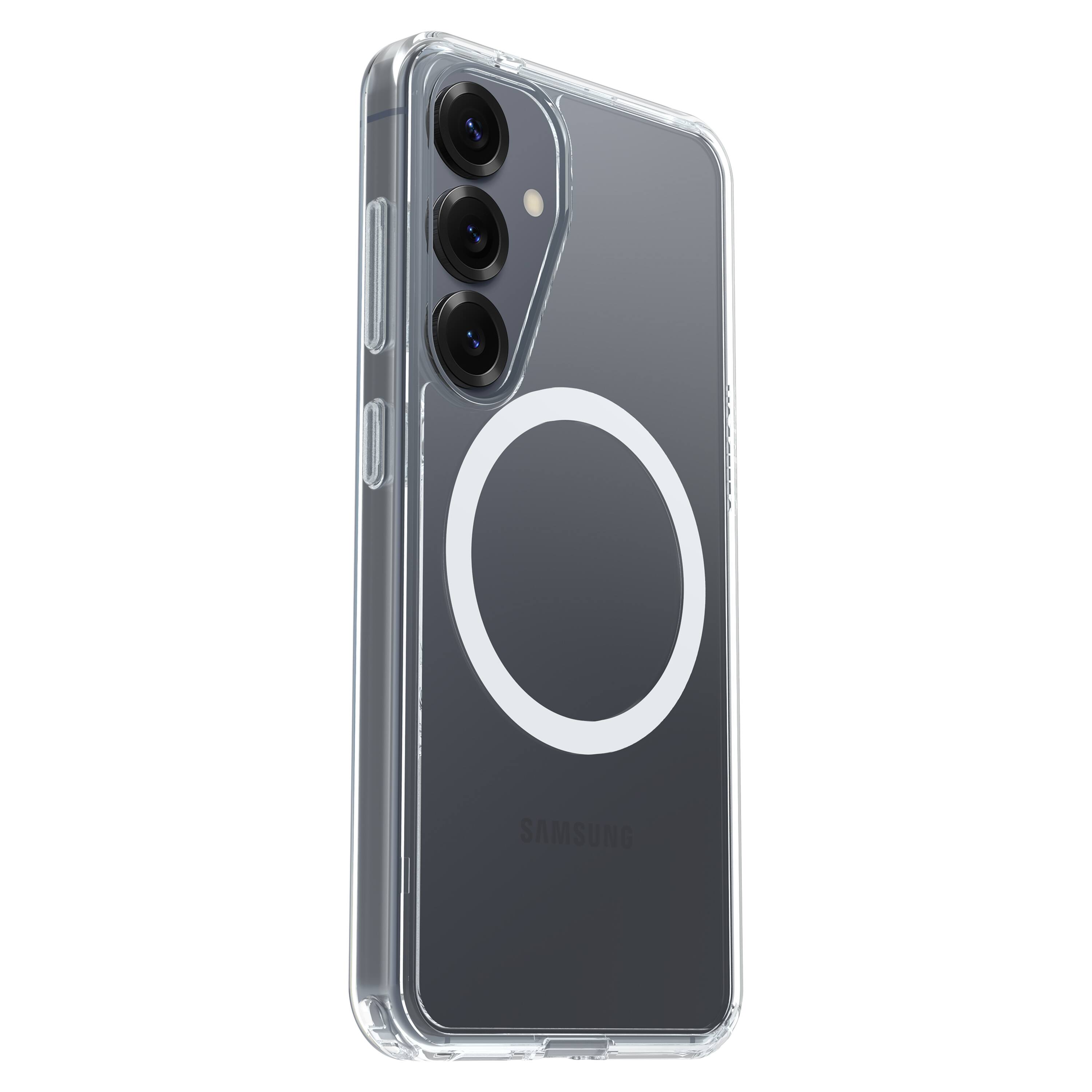 Left. OtterBox - Symmetry Series Hard Shell with Magnets for Samsung Galaxy S25 - Clear.