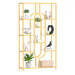 Costway - 1 PCS 5-Tier Bookshelf 69" Tall Etagere Bookcase with Open Storage Shelves Display Shelf - White,Gold