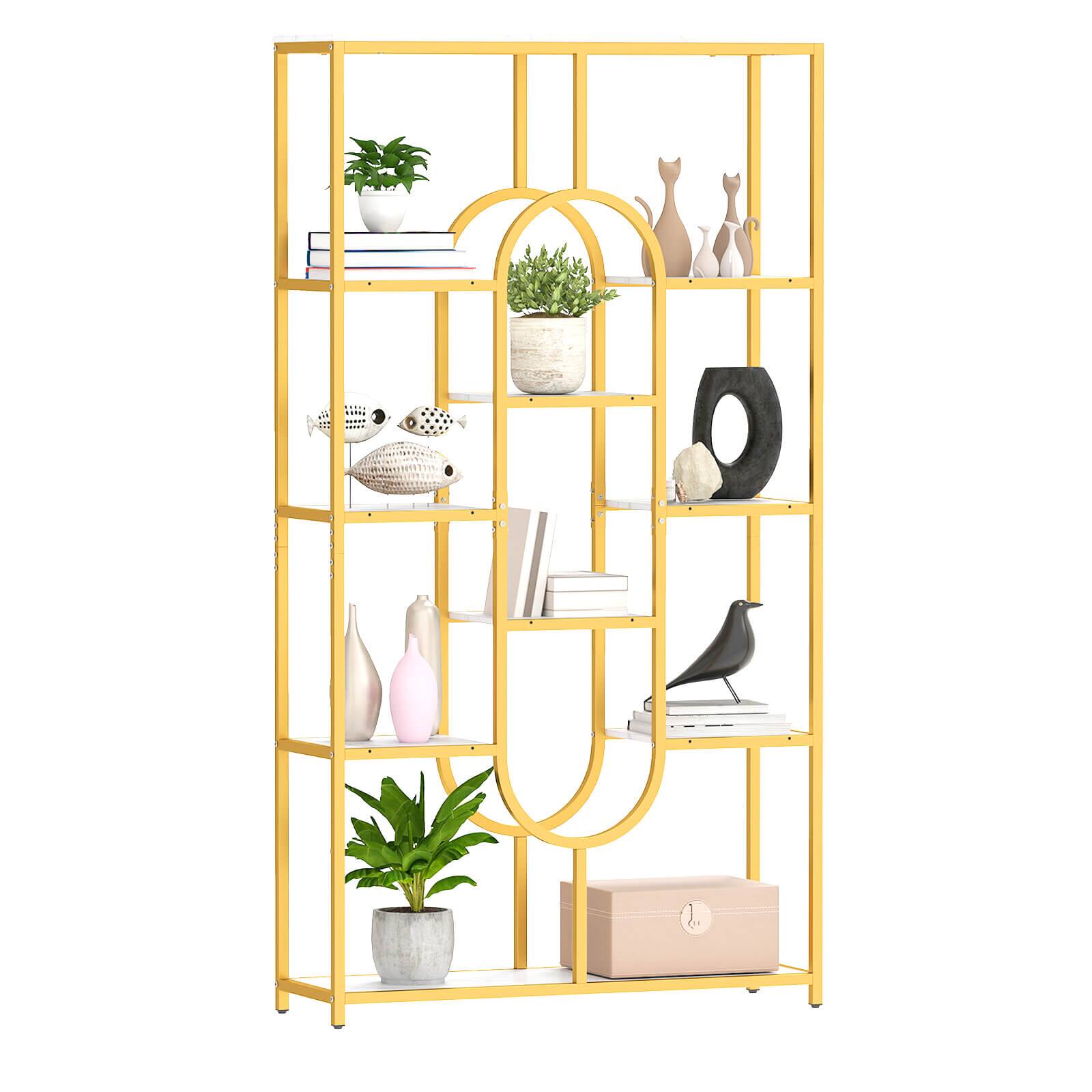 Front. Costway - Costway 1 PCS 5-Tier Bookshelf 69" Tall Etagere Bookcase with Open Storage Shelves Display Shelf - White,Gold.