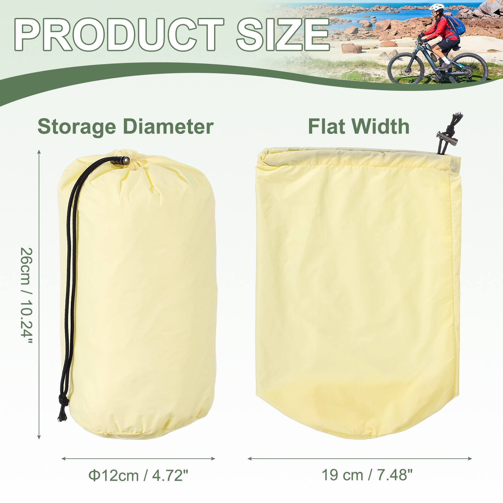 PRODUCT SIZE  
Storage Diameter: 26cm / 10.24"  
Flat Width: 19cm / 7.48"