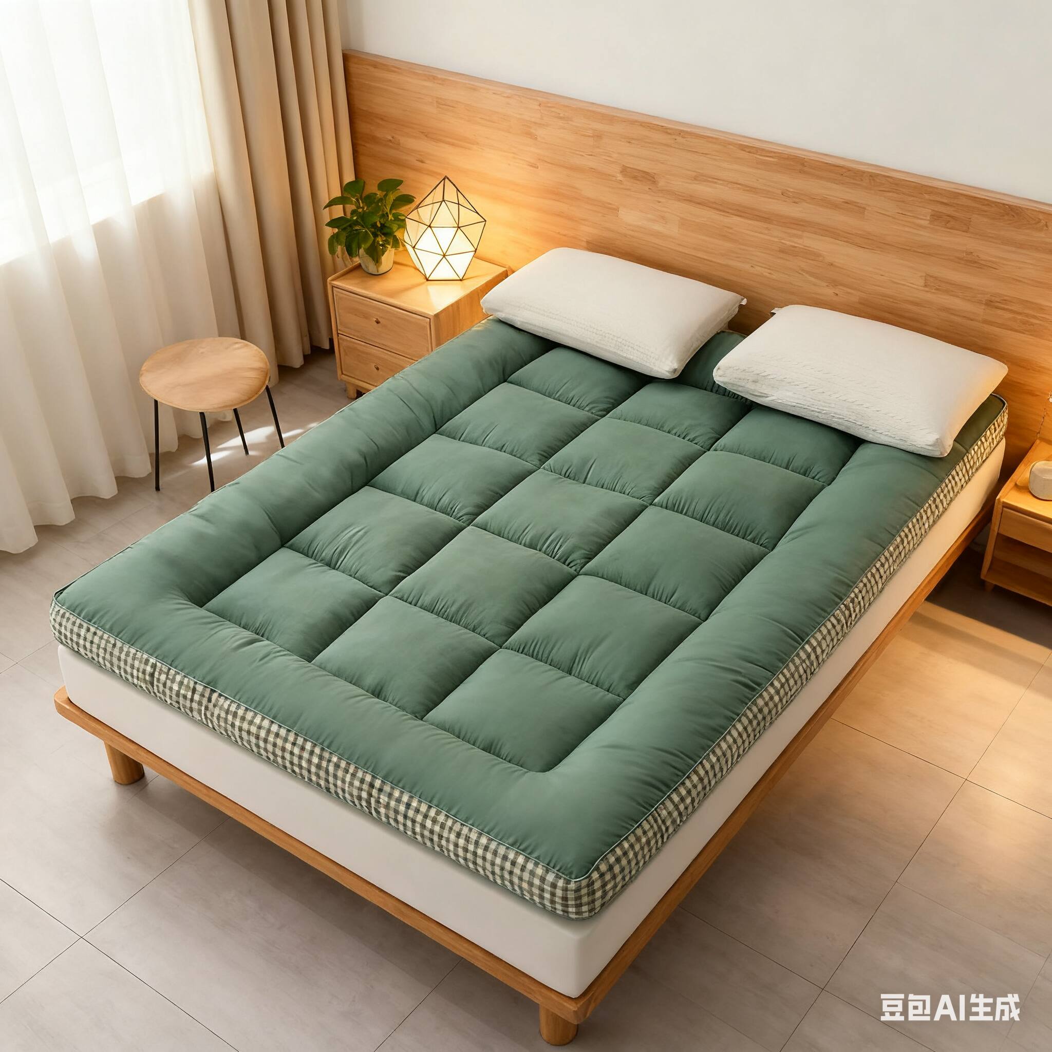 Front. Shatex - 3D Quilted Queen Mattress Topper with Thickened, Soft Filler, Skin-Friendly and Breathable for All Seasons - Green.